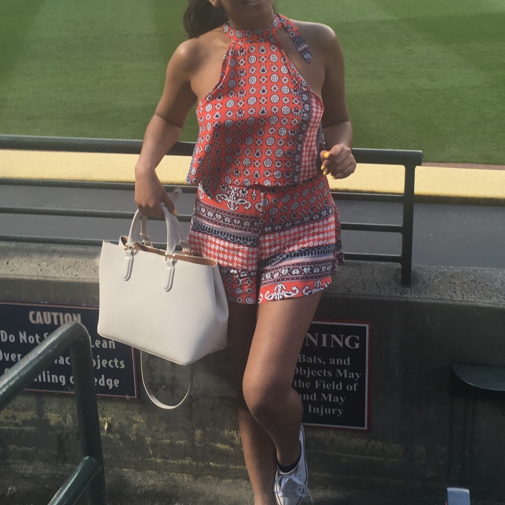 Two piece top and short.